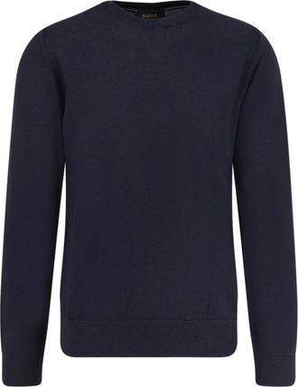 HUGO BOSS Trui van wol- zijde en kasjmier - Heren - Ronde hals truien - Blauw - M - Wol - Truien & Vesten