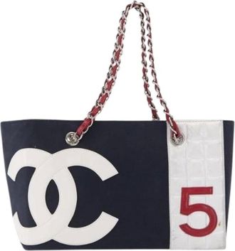 Chanel Pre-owned Tote Bags, female, Blue, Size: ONE SIZE Pre-owned Vintage Canvas Tote Bag
