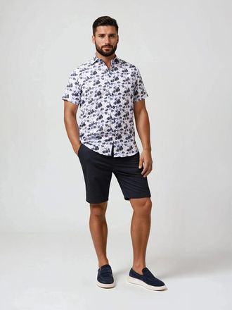 Stone Rose Linen Floral Palm Print SS Button-Up Shirt in Navy at Nordstrom, Size Xx-Large
