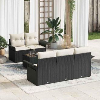 vidaXL Vidaxl - Conjunto De Sof&aacute; De Jard&iacute;n 6 Pcs Negro, Crema 55 X 55 X 37 Cm