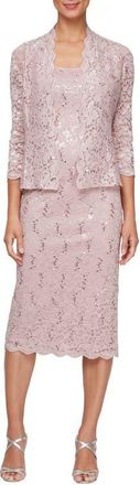 S.L. Fashions Lace Dress & Jacket Two-Piece Set in Blush at Nordstrom, Size 14