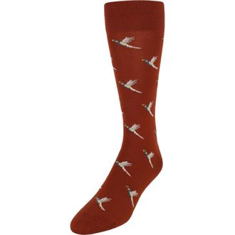 Trafalgar Store Birds of a Feather Mercerized Cotton Mid-Calf Socks in Whiskey at Nordstrom