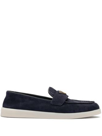 Prada enamel triangle-logo leather loafers - women - Suede/Leather - 36.5 - Blue