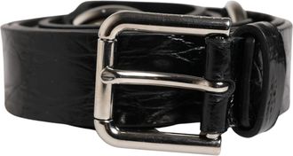 Dolce & Gabbana Womens Black Exotic Leather Silver Metal Buckle Belt Eel Caiman Moluro Python