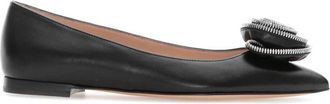 Gianvito Rossi Zwarte Leren Ballerina - Dames - Ballerinas - Zwart - 38 1/2 EU - Schoenen