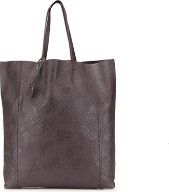 Bottega Veneta Pre-owned Womens Embossed Floral Tote Bag - Dark Brown Leather - One Size