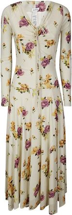 Acne Studios Floral-Print Long Sleeve Midi Dress