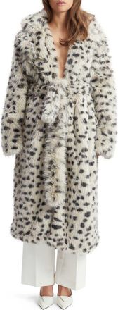 Bardot Dorothea Leopard Print Faux Fur Coat in Snow Leopard at Nordstrom, Size Small