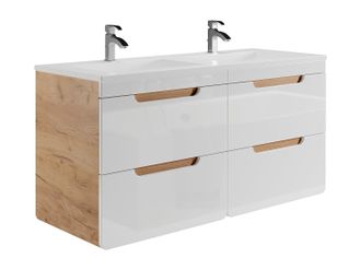 Vente-Unique Mueble de ba&ntilde;o suspendido con lavabo encastrable - Color natural y blanco - 120 cm - ARUBA