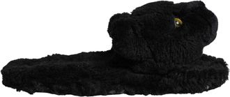 Dolce & Gabbana Black Faux Fur Panther Plush Flat Slides Womens Shoes (Pre-Owned)