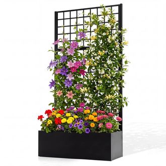 Costway Costway Raised Garden Bed w/Trellis Metal Planter Box w/Drainage Holes in Black