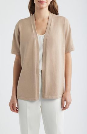 Anne Klein Newport Open Front Elbow Sleeve Cardigan in Latte at Nordstrom, Size X-Small P
