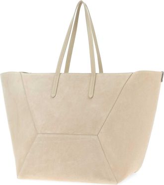 Brunello Cucinelli Womens Suede Tote Beige Calf Bos Taurus