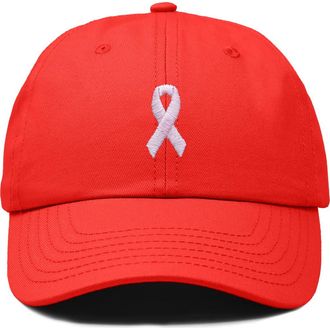 Dalix Pink Ribbon Dad Cap in Red at Nordstrom