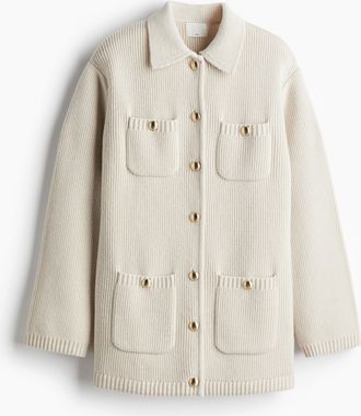 H&M Gerippter Wollcardigan - White
