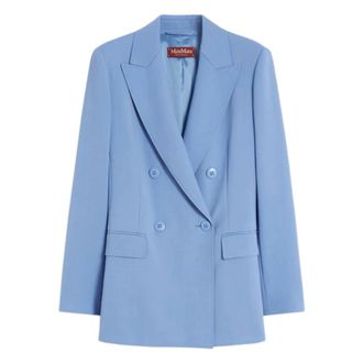 Max Mara Blazers, female, Blue, Size: 2XS Pure Wool Crepe Satin Blazer