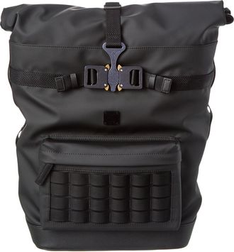 MCM Black Canvas Nylon Medium Roll Top Backpack