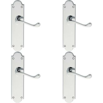 Loops 4x PAIR Victorian Scroll Handle on Latch Backplate 205 x 49mm Polished Chrome