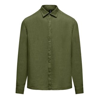 Bomboogie Camisa de Lino de Corte Regular - Shirts - Hombre - Verde - 2XL