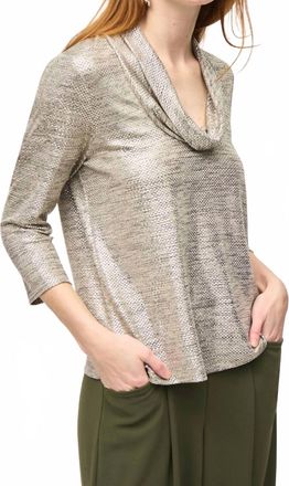 Joseph Ribkoff Foiled Knit Cowl Collar Top In Beige/gold