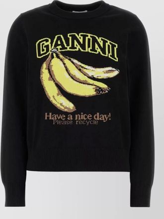 Ganni organic cotton banana print crewneck jumper