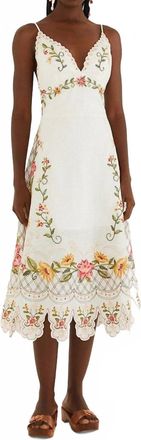 Farm Rio Flower Embroidery Sleeveless Midi Dress In Off White