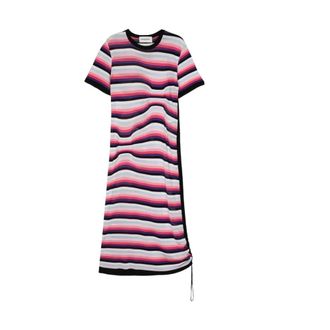 Sonia Rykiel Kleedjes, Dames, Veelkleurig, M, Gestreept Asymmetrische Midi Jurk