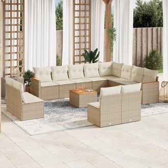 vidaXL Set Sof&aacute;s De Jard&iacute;n Con Cojines 13 Pzas Rat&aacute;n Sint&eacute;tico Beige Vidaxl