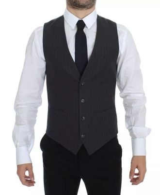 Dolce & Gabbana Gray Striped Formal Dress Gilet Mens Vest