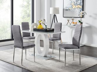 Furniturebox Giovani 4 Grey Dining Table & 4 Velvet Milan Chairs