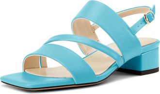 Castamere Womens Slingback Low Chunky Block Heel Peep Open Square Toe Dress Sandals Casual Office Summer Shoes 3.5 CM Heels Light Blue 3.5 UK