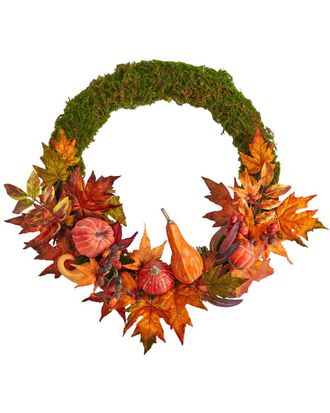 Nearly Natural 20In. Autumn Pumpkin, Gourd & Fall Maple Leaf Artificial Wreath