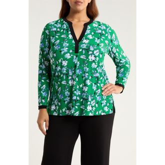 Anne Klein Split Neck Tunic in Emerald Mint Multi at Nordstrom, Size 1 X