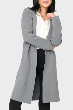 By Design Notch Collar Double Knit Long Cardigan In Charcoal Heather