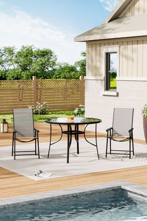 Living and Home 3Pcs Outdoor Garden Round Dining Table Set in Black