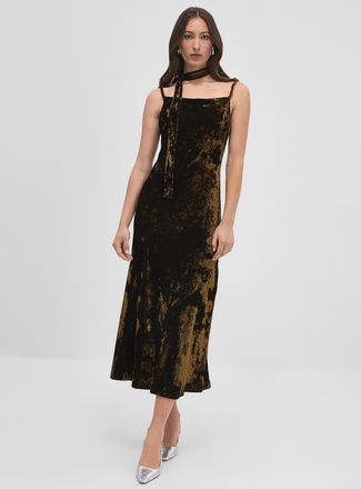 Icone Womens Twisted-strap soft velvet maxi dress