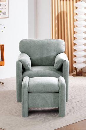 Living and Home Chenille Upholstered Armchair with Footstool in Grey