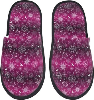 Generic Snowflakes And Christmas Women Men House Slippers Fuzzy Slippers Warm Sliders For Bedroom Winter Outdoor M