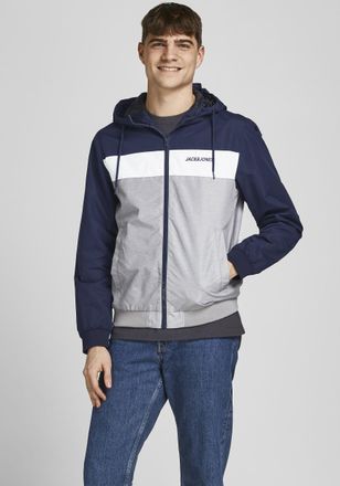 Jack & Jones Blouson JACK & JONES JJERUSH mit Kapuze, Herren, Gr. XS, blau (navy), Web, Obermaterial: 100% Polyester, colorblocking, slim fit taillenbedeckt, ohne 