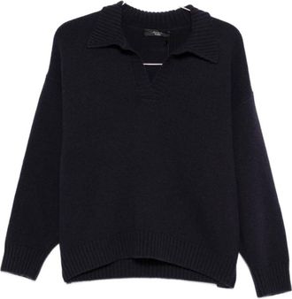 Max Mara Agre - Dames - V-hals truien - Blauw - XS - Wol - Truien & Vesten