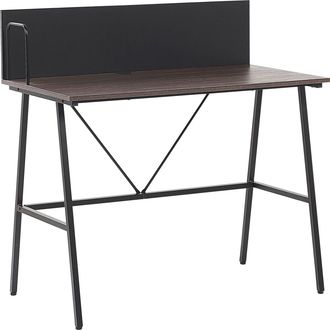 Beliani Beliani - Escritorio Con Tapa De Madera Oscura 100 X 50 Cm Marco De Metal Con Recubrimiento En Polvo Negro Hastings