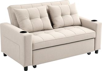 HOMCOM 2 Seater Pull Out Sofa Bed with Pockets for Living Room - Blue | TJ Hughes