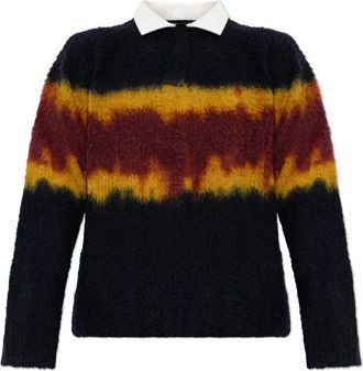 sacai Chusen-Dyed Gebreide Poloshirt - Heren - V-hals truien - Blauw - S - Wol - Truien & Vesten