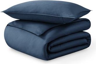 Bare Home 400 Thread Count Organic Cotton Sateen Duvet Cover and Sham Set in Bering Sea at Nordstrom, Size Queen