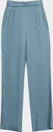 Sally Lapointe Silky Twill Belted Straight-Leg Pants