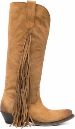 Golden Goose Pre-Loved Womens Fringed Embroidered Boot In Brown