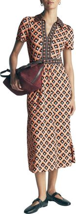 Boden Heidi Jersey Midi Tea Dress in Almond Milk/geo Party at Nordstrom, Size 16