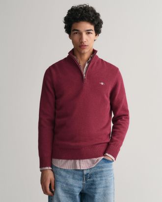 GANT Troyer GANT CASUAL COTTON HALF ZIP, Herren, Gr. XL, rot (plumped rot), Strick, Obermaterial: 100% Baumwolle, regular fit h&uuml;ftlang, hoch geschlossener 