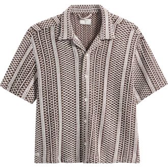 Percival Hugh Openwork Stripe Camp Shirt in Brown /White at Nordstrom, Size Xx-Large