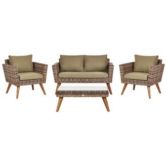 Beliani Conjunto De Jard&iacute;n De Rat&aacute;n Sof&aacute; Sillones Exterior Verde Oliva Vittoria